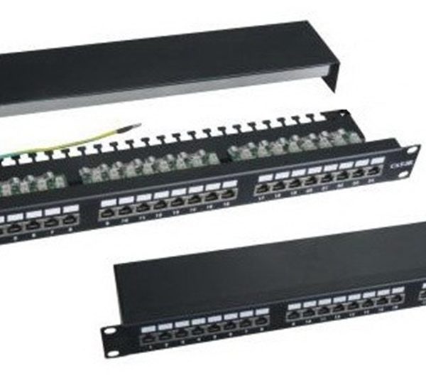 פאצ פנל CAT6a 19" 1U עם 24 פורטים + קונקטורים מסוככים ותעלה
