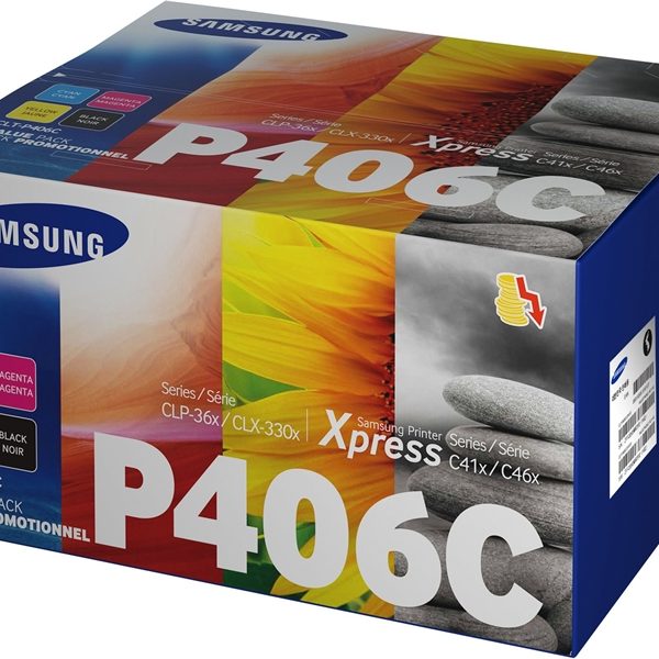 אריזת חסכון הכוללת 4 טונרים מקוריים שחור, כחול, אדום וצהוב Samsung CLT-P406C